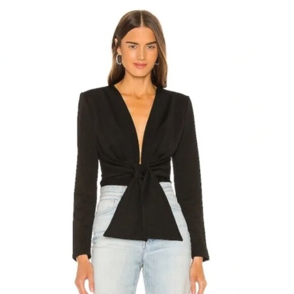 Bardot Anya Bodysuit Black Long Sleeve Knot Waist Deep Plunge Size 8 Medium - Picture 1 of 12